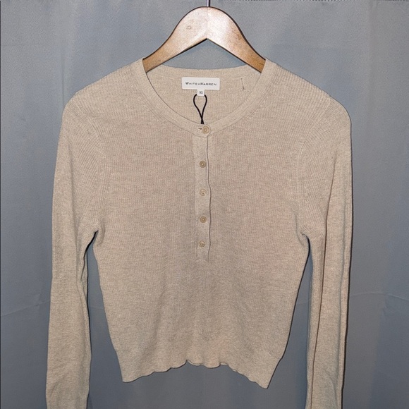 White + Warren Tops - White + Warren Light Tan Button-Down Women's Shirt NWT Cotton blend Cardigan